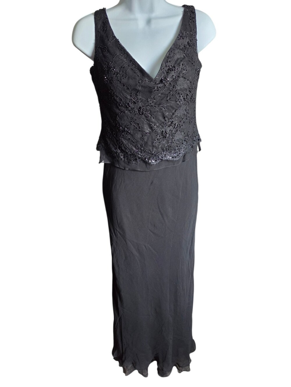 Cameron Blake by Mon Cheri Beaded Lace Mock Two-Piece Evening Gown – Size 8